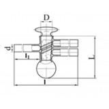 Кран вакуумный, двухходовой, линейный, с пробкой с двойным косым отверстием, диаметр 4,0 мм, стекло, Россия, 1164